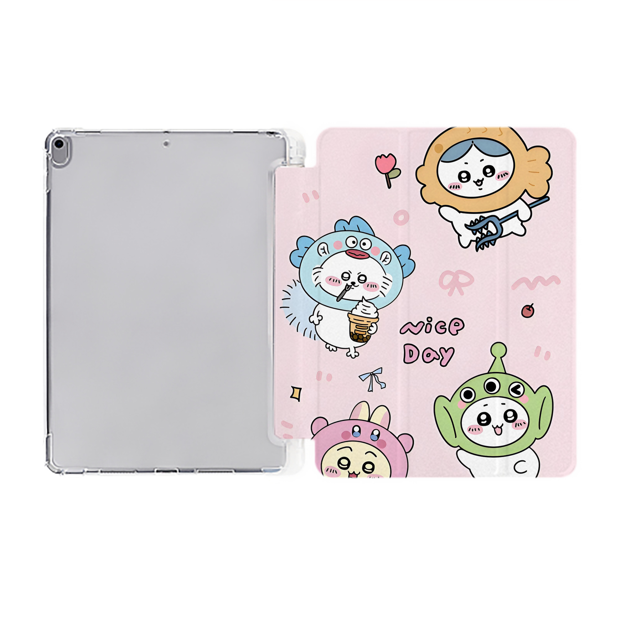 （画像用） ちいかわ Chii-kawa IPad ケース ペン収納付き 三つ折りスタンド PUレザー×シリコン 対応機種9.5/10.5/10.9インチ